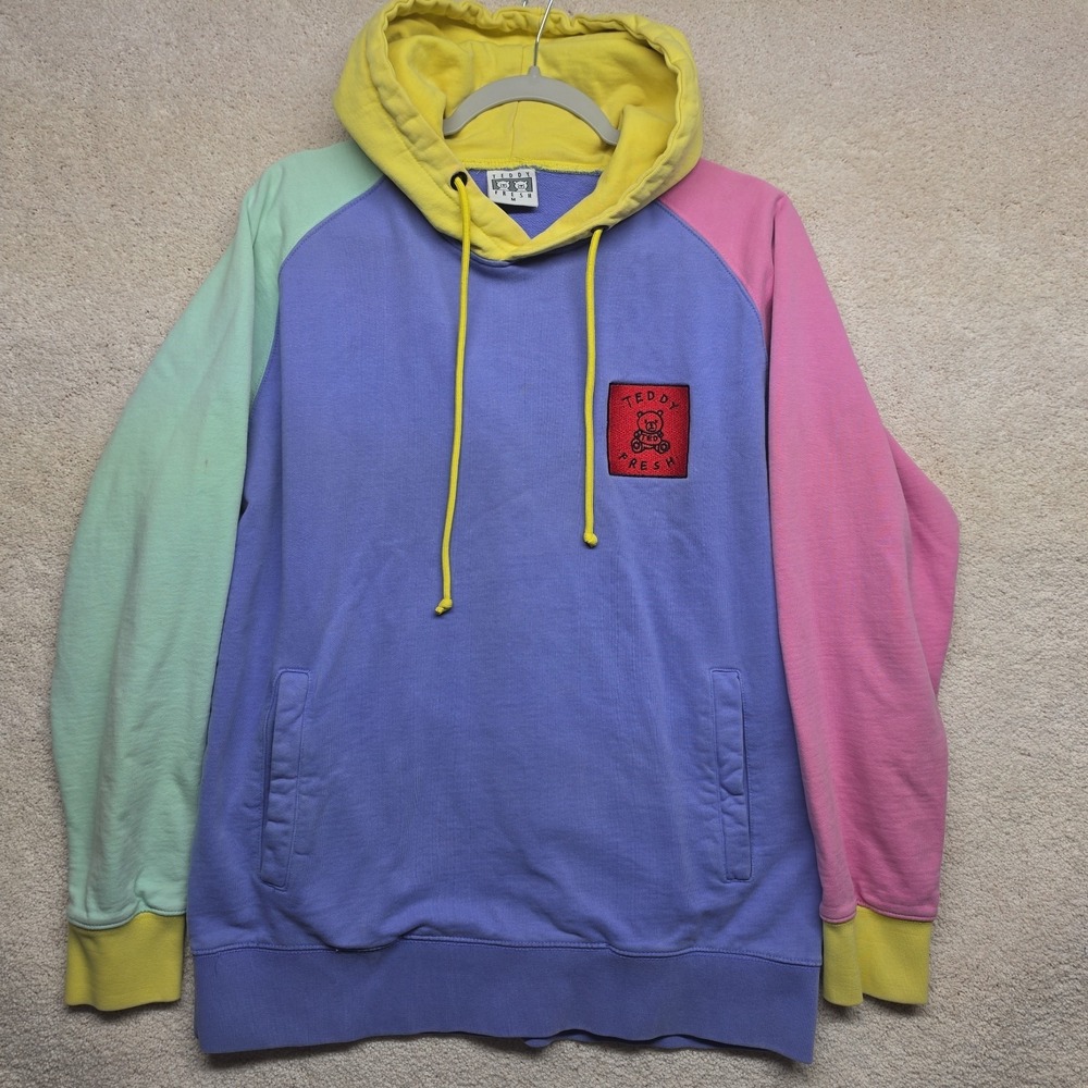Teddy Fresh Hooded Color Block Pastel Hoodie Sweatshirt - Size M